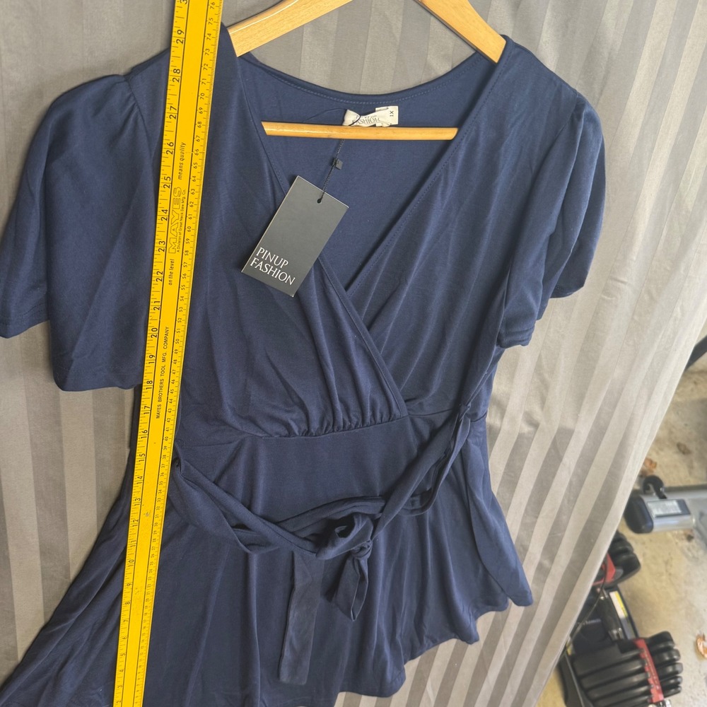 Wrap-Front Peplum Blouse in Navy - Picture 6 of 11